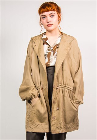 VINTAGE 90'S BEIGE OVERSIZED PARKA STYLE COAT JACKET