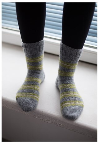 GREY STRIPED HANDMADE KNITTED WOOL SOCKS
