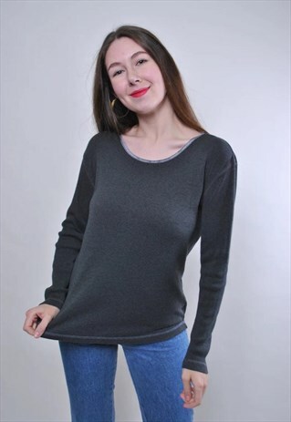 VINTAGE MINIMALIST PULLOVER GREY BLOUSE WITH LONG SLEEVE