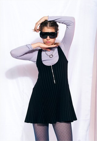 VINTAGE DRESS 90S GRUNGE KNIT SKATER DRESS SILVER ZIP