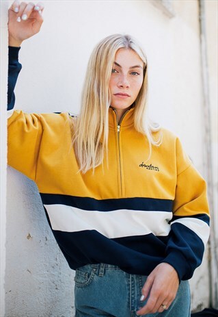 1/4 ZIP SWEATSHIRT "AKRON" IN MUSTARD/NAVY