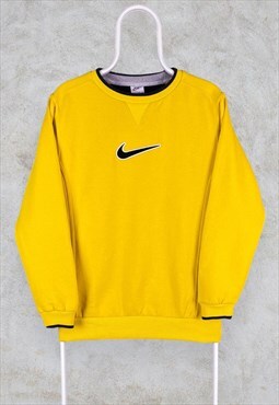 Vintage Yellow Nike Sweatshirt Centre Swoosh Small