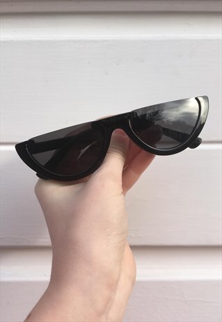WOMENS VINTAGE STYLE 90S BLACK HALF CUT SUNGLASSES