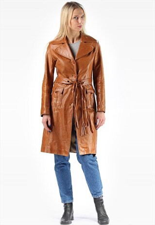 RETRO 70S LEATHER TRENCH SPY COAT