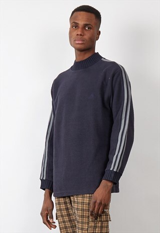VINTAGE 90'S ADIDAS NAVY TURTLE NECK FLEECE SWEATSHIRT