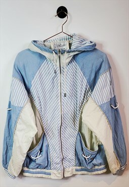 Vintage 80s Striped Hooded Windbreaker Jacket Size M