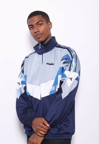 VINTAGE DIADORA BIG TAPE LOGO TRACK TOP JACKET BLUE