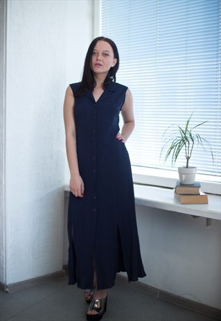 VINTAGE 90'S NAVY SLEEVELESS MAXI DRESS