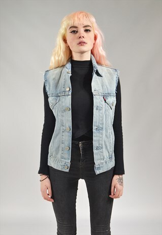 VINTAGE LEVI'S MID BLUE SLEEVELESS DENIM JACKET