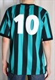 Y2K GREEN BLACK STRIPED FOOTBALL SPORTS JERSEY T-SHIRT