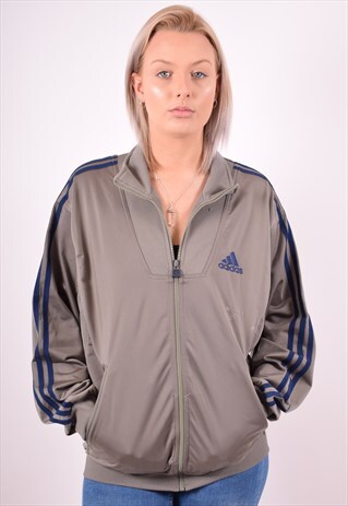 ADIDAS WOMENS VINTAGE TRACKSUIT TOP JACKET LARGE KHAKI 90S