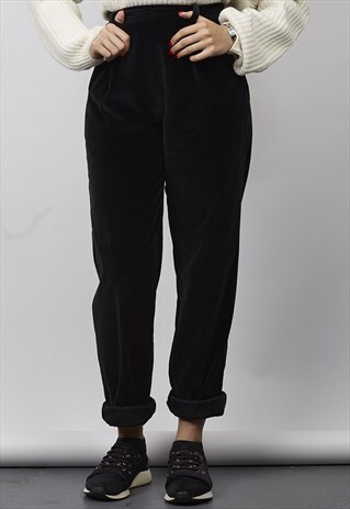 VINTAGE 80'S BLACK VELVET TAPERED TROUSERS