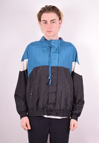 MENS VINTAGE TRACKSUIT TOP JACKET LARGE BLUE 90S