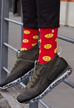 Funny funky red socks Men novelty with emoji, emoticon smile