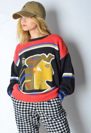 VINTAGE 80S COLOURFUL EGYPTIAN JUMPER