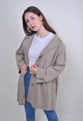 80S GREY SUIT COAT, VINTAGE SPRING LONG FORMAL BLAZER