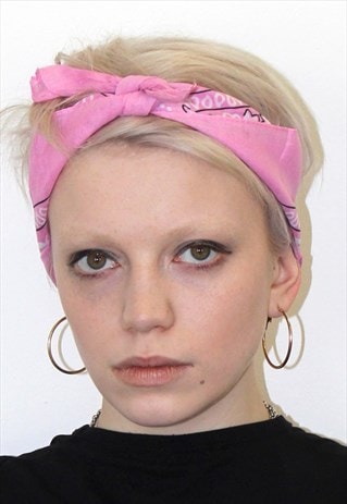 PINK BANDANA PAISLEY HEAD NECK SCARF ALTERNATIVE BOW GRUNGE