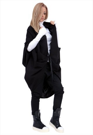 OVERSIZED CARDIGAN JACKET/ BLACK PONCHO