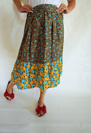 VINTAGE HIGH WAIST SUMMER SKIRT SKIRTS MIDI FLORAL 90S