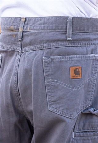 VINTAGE 90'S CARHARTT LEATHER LOGO CARPENTER TROUSERS, GREY