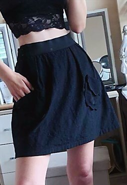 Short Skater Skirt in Black Floral Lace