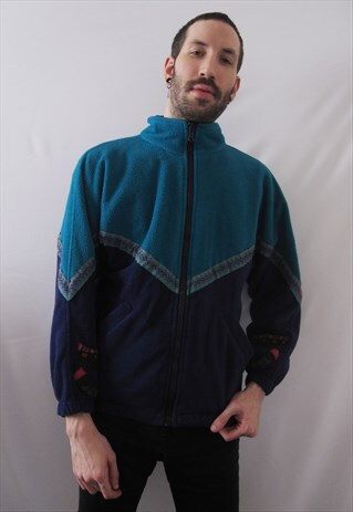 VINTAGE TURQUOISE & PURPLE FLEECE ZIP SWEATSHIRT