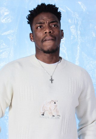 VINTAGE KRIZIA JEANS CREAM POLAR BEAR KNITTED JUMPER
