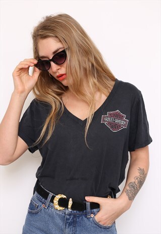 VINTAGE HARLEY DAVIDSON BLACK DIAMANTE TOP T-SHIRT