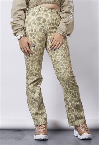 VINTAGE Y2K CAVALLI YELLOW LEOPARD GLITTER STRAIGHT JEANS