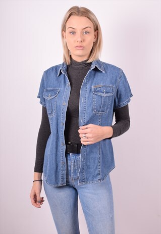 CALVIN KLEIN WOMENS VINTAGE DENIM SHIRT MEDIUM BLUE 90S