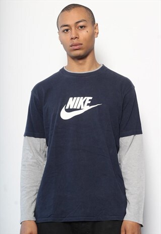 VINTAGE NIKE BIG LOGO LONG SLEEVE T-SHIRT NAVY BLUE