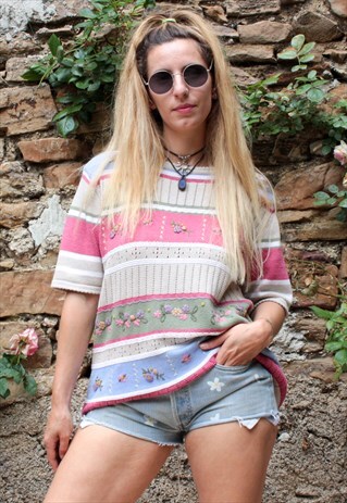 VINTAGE 90'S FLORAL KNITTED JUMPER TEE