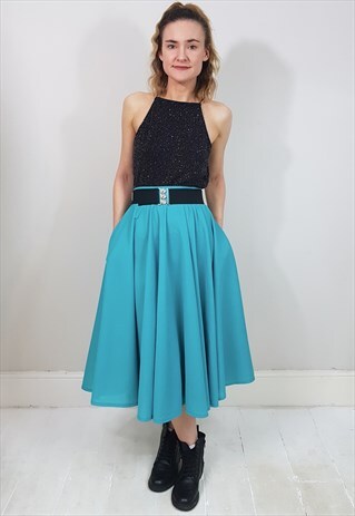 VINTAGE 80'S PEPPERMINT GREEN POCKETS MIDI SWING SKIRT