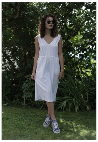 VINTAGE 80'S MIDI WHITE SLEEVELESS SPORTY DRESS