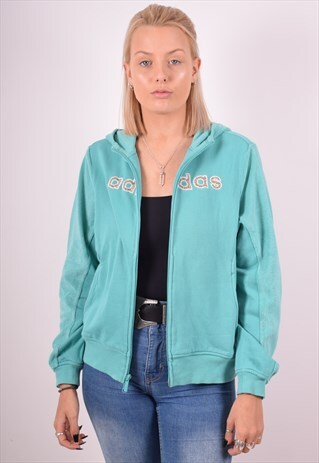 ADIDAS WOMENS VINTAGE HOODIE JACKET XL GREEN 90S