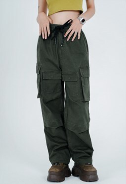 Cargo pocket jeans unusual baggy jean pants in khaki green