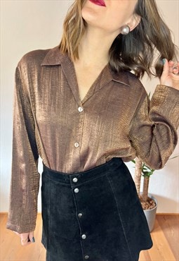 1970's vintage gold metallic wrinkle effect blouse
