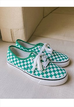 Retro classic check sneakers flat sole shoes in green