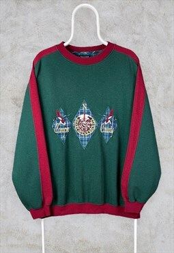 Vintage Embroidered Sweatshirt Green Red Canyon Country XL