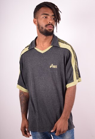 ASICS MENS VINTAGE POLO SHIRT XL GREY 90S