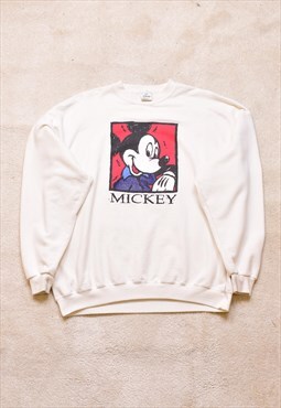 Vintage 90s Disney White Mickey Mouse Print Sweater