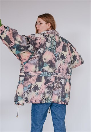 VINTAGE 80S FUNKY PUFFER ANIMAL PRINT SKII JACKET