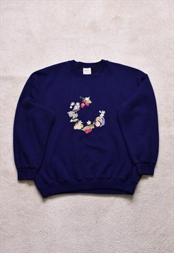 Women's Vintage 90s Navy Bird Embroidered Sweater