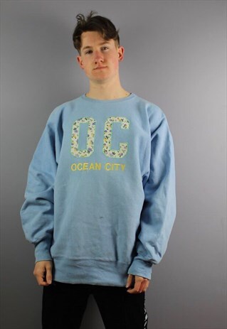 VINTAGE CHAMPION REVERSE WEAVE SWEATSHIRT IN BLUE WITH EMBRO