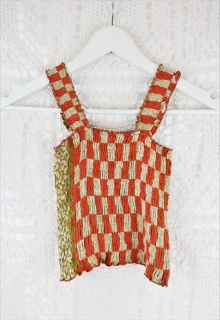INDIAN RUCHED BRALETTE TOP - ORANGE & WHITE CHECK