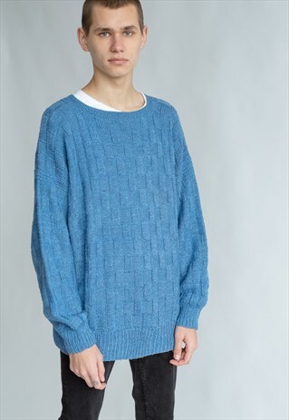 VINTAGE 80S MINIMAL BLUE ROUND NECK JUMPER