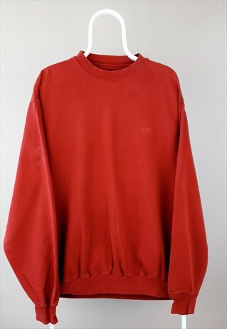VINTAGE HUGO BOSS SWEATSHIRT SPELLOUT LOGO RED MAROON 90S