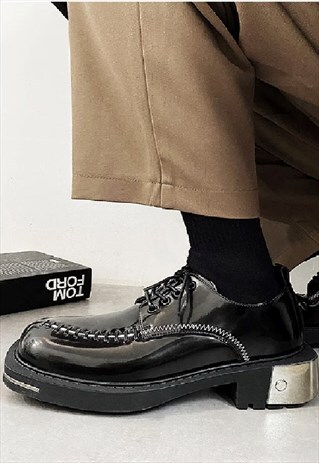 METAL PLATED SHOES SQUARE TOE PLATFORM BROGUES IN BLACK