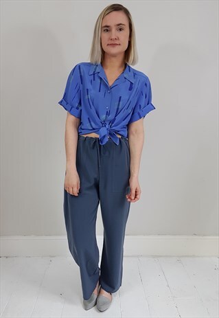 VINTAGE 80'S BLUE 50'S STYLE SHORT SLEEVE SHIRT