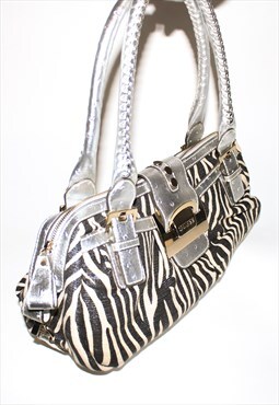 Vintage Y2K zebra print shoulder bag in beige / silver